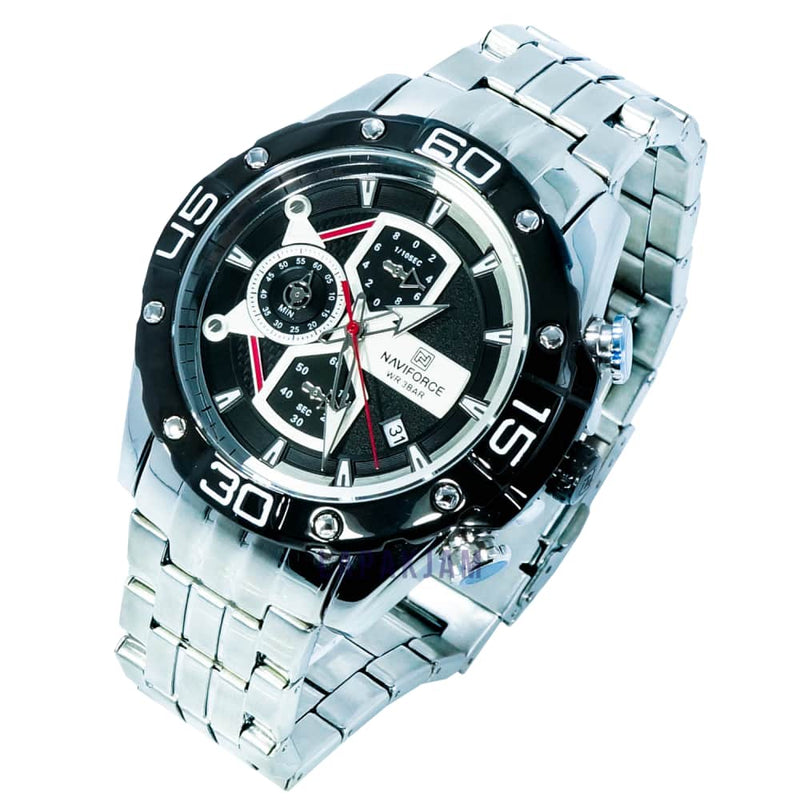 Jam Tangan Chronograph Pria Formal Silver Hitam Pria NFC 8018M Best Seller Murah Stainless