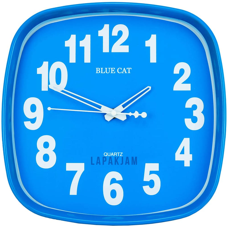 Jam Dinding Analog Polos Minimalis Bluecat Biru JDBLXYM2554BIR