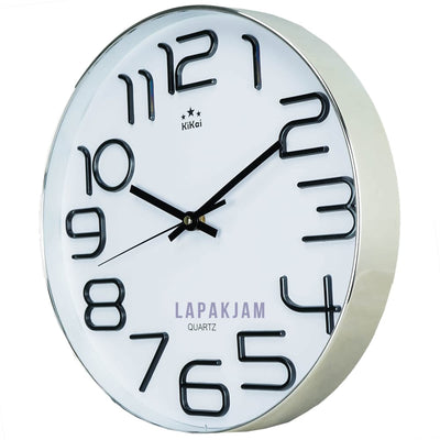 Jam Dinding Analog Polos Minimalis Kikai Silver JDKIWS-7377PSIL