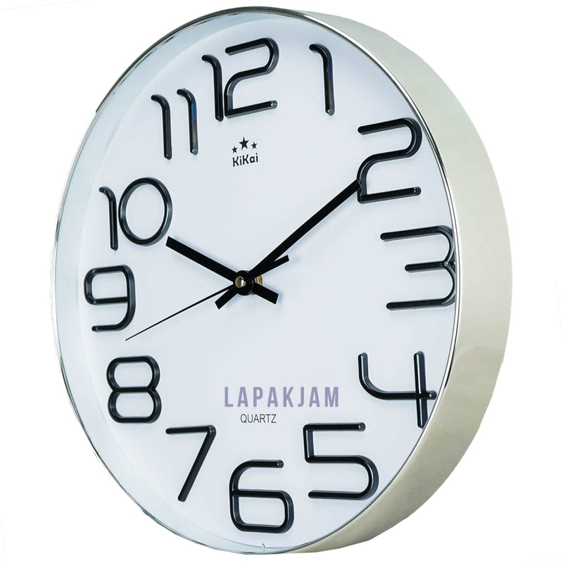 Jam Dinding Analog Polos Minimalis Kikai Silver JDKIWS-7377PSIL