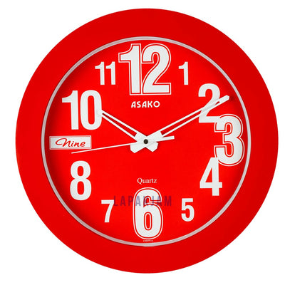 Jam Dinding Analog Polos Minimalis Asako Merah JDAKPT2P14RD