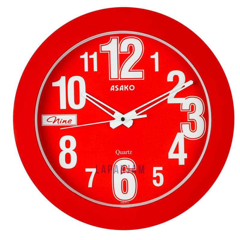 Jam Dinding Analog Polos Minimalis Asako Merah JDAKPT2P14RD