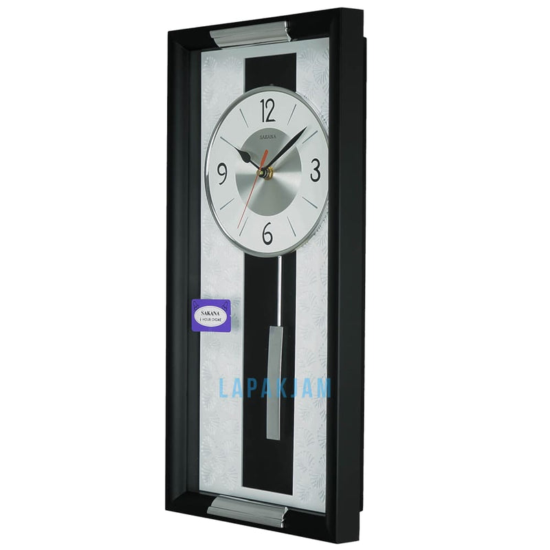 Jam Dinding Bell & Bandul Polos Minimalis Sakana Hitam JDSA389BHIT