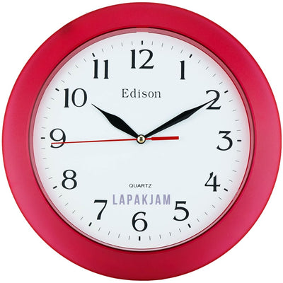 Jam Dinding Analog Polos Minimalis Edison Merah JDEDEDW07MER