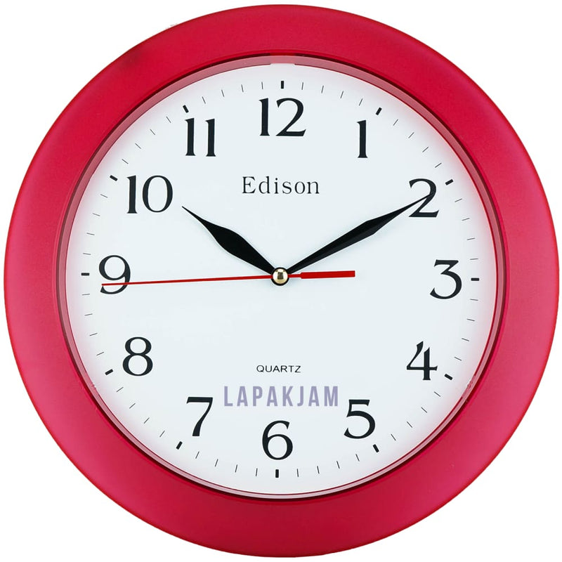 Jam Dinding Analog Polos Minimalis Edison Merah JDEDEDW07MER