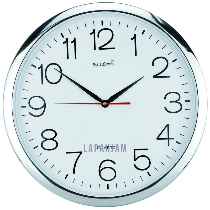 Jam Dinding Analog Chrome Kantor Estiloren Silver Chrome JD93T4019WWHI