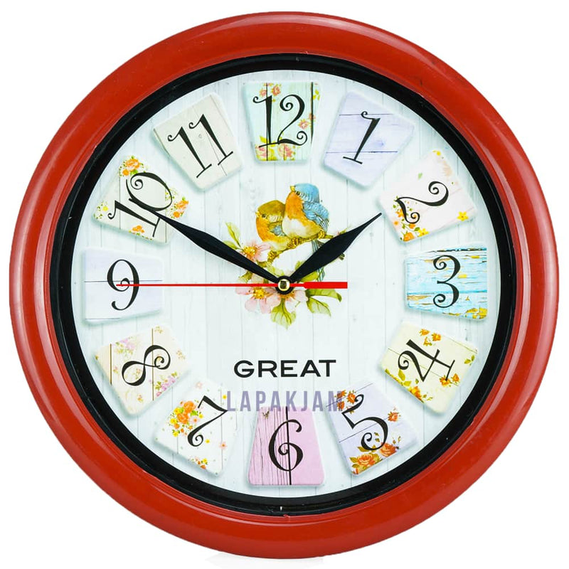 Jam Dinding Analog Bunga Great Merah JD24GRE7-3MR
