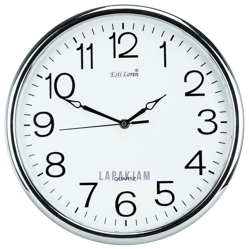 Jam Dinding Bell & Bandul Polos Minimalis Estiloren Silver Chrome JD78T4039WSIL
