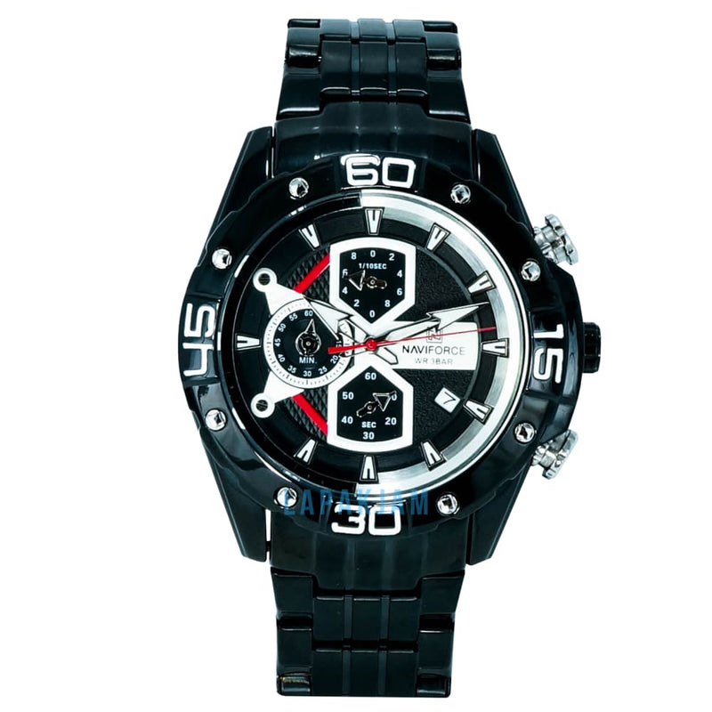 Jam Tangan Chronograph Pria Formal Silver Hitam Pria NFC 8018M Best Seller Murah Stainless