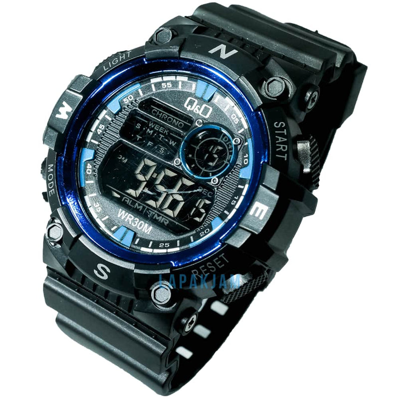 Jam Tangan Digital Sporty QnO Hitam Biru JAQNOD-04DHITBIR