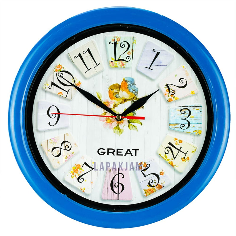 Jam Dinding Analog Bunga Great Biru JDGREA777G3BIR