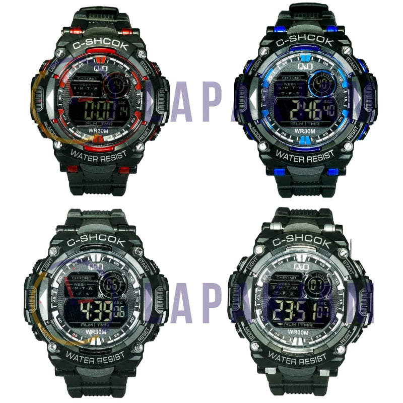 Jam Tangan Digital Sporty QnO Hitam Merah JAQNOD-05DHITMER