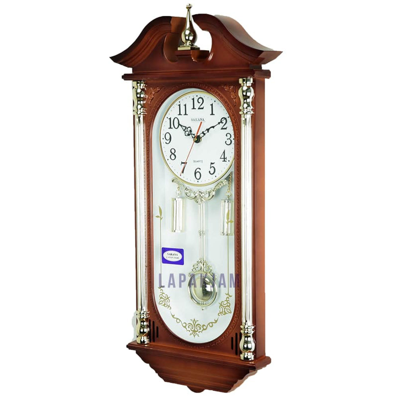 Jam Dinding Bell & Bandul Polos Minimalis Sakana Coklat Putih JDSA323CKP