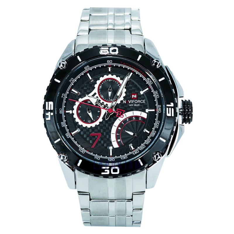 Jam Tangan Chronograph Pria Formal Silver Hitam Pria Naviforce 9183M chronograph Quartz Murah Stainless