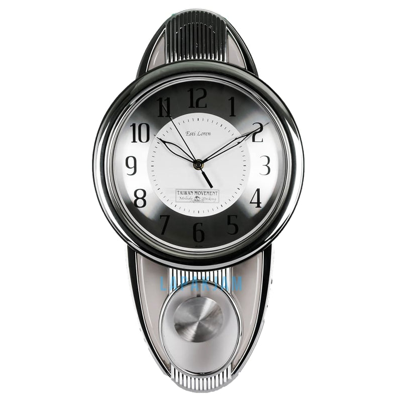 Jam Dinding Bell & Bandul Polos Minimalis Estiloren Silver JDTICRT1T-4IL