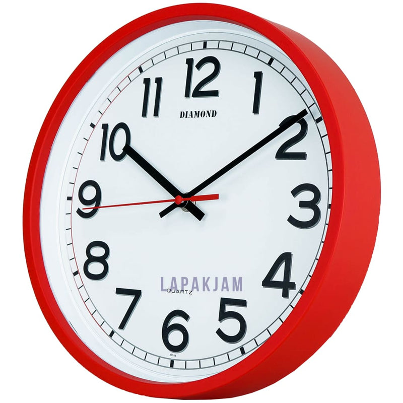 Jam Dinding Analog Polos Minimalis Diamond Merah JDDIM212-18MER