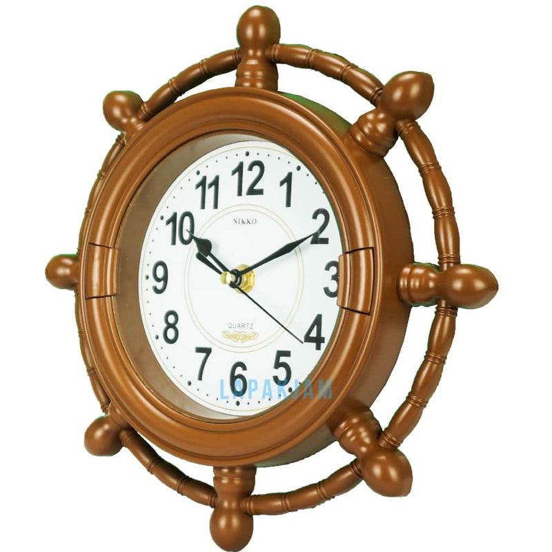 Jam Dinding Analog Nuansa Nakhoda Jangkar Nikko Cokelat JDNIKKNK-35028HCOK