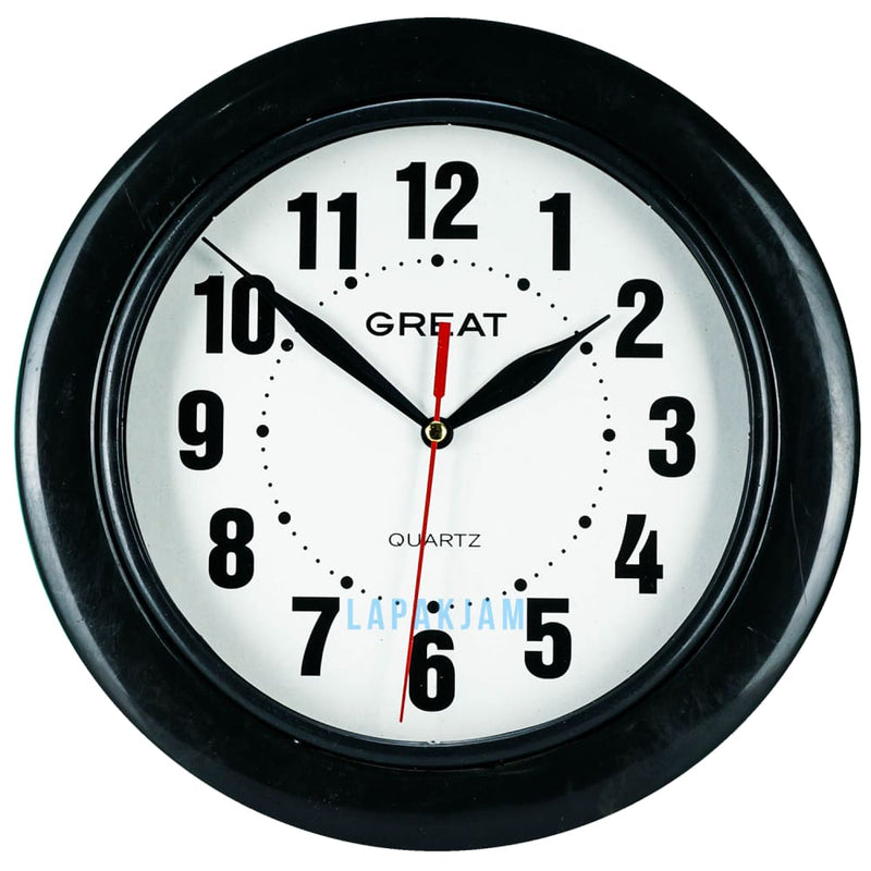 Jam Dinding Analog Polos Minimalis Great Hitam JDGR88IT
