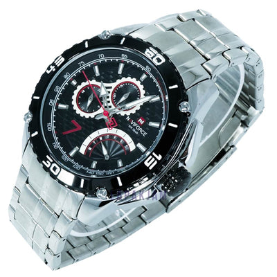 Jam Tangan Chronograph Pria Formal Silver Hitam Pria Naviforce 9183M chronograph Quartz Murah Stainless