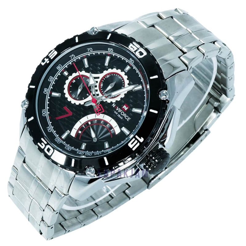 Jam Tangan Chronograph Pria Formal Silver Hitam Pria Naviforce 9183M chronograph Quartz Murah Stainless
