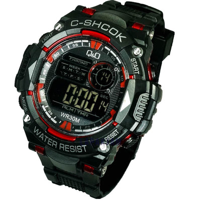 Jam Tangan Digital Sporty QnO Hitam Merah JAQNOD-05DHITMER