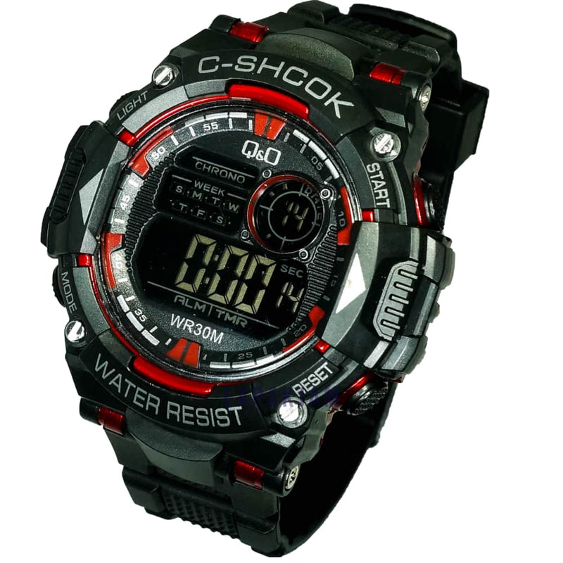Jam Tangan Digital Sporty QnO Hitam Merah JAQNOD-05DHITMER