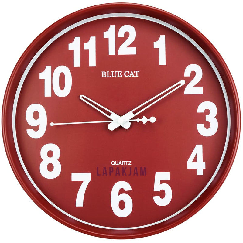 Jam Dinding Analog Polos Minimalis Bluecat Merah JDBL2552MER