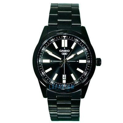 Jam Tangan Casio MTP-VD02BL-1EUDF Analog Kulit Tgl Hitam Hitam 40 mm