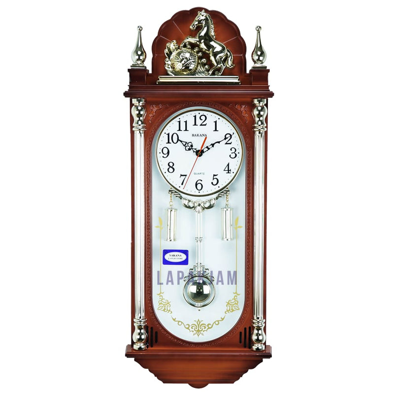 Jam Dinding Bell & Bandul Polos Minimalis Sakana Coklat Putih JDSA325CKP