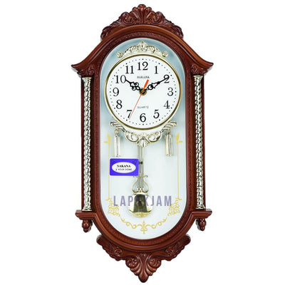 Jam Dinding Bell & Bandul Polos Minimalis Sakana Coklat Putih JDSA321CKP