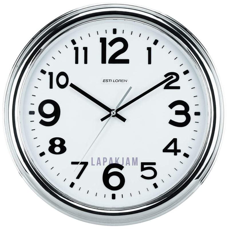 Jam Dinding Analog Chrome Kantor Estiloren Silver Chrome JD23T253DSIL