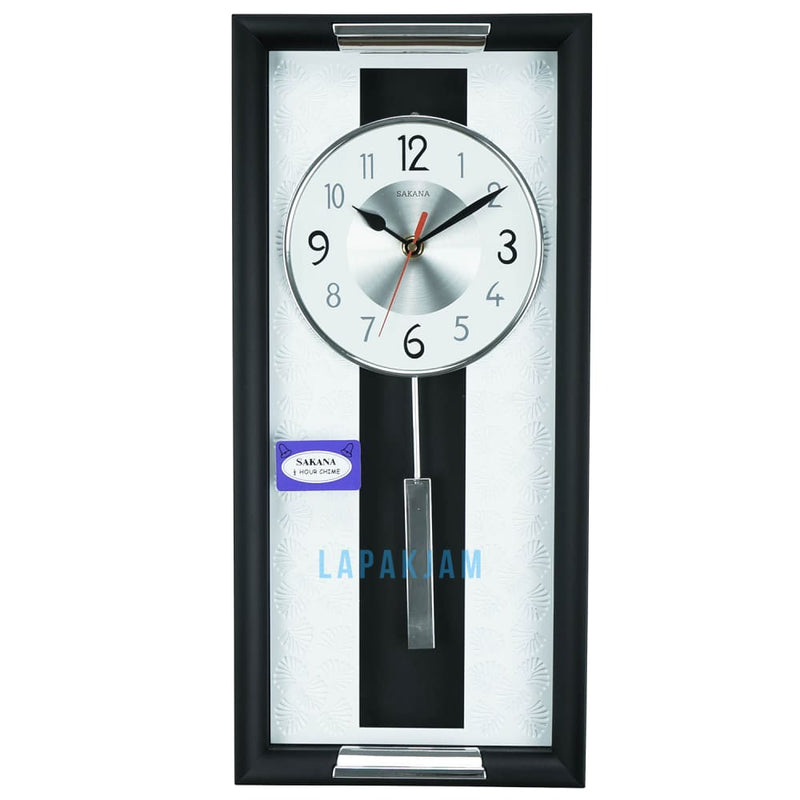 Jam Dinding Bell & Bandul Polos Minimalis Sakana Hitam JDSA389AHIT