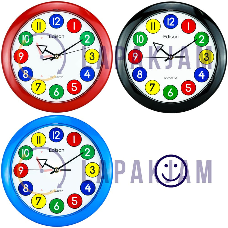 Jam Dinding Analog Polos Minimalis Edison Merah JDEDED280CMER
