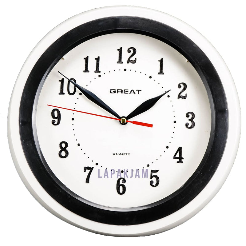 Jam Dinding Analog Polos Minimalis Great Hitam JDGR555HIT
