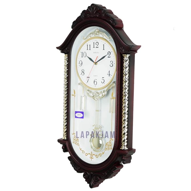 Jam Dinding Bell & Bandul Polos Minimalis Sakana Maroon Putih JDSA322MP