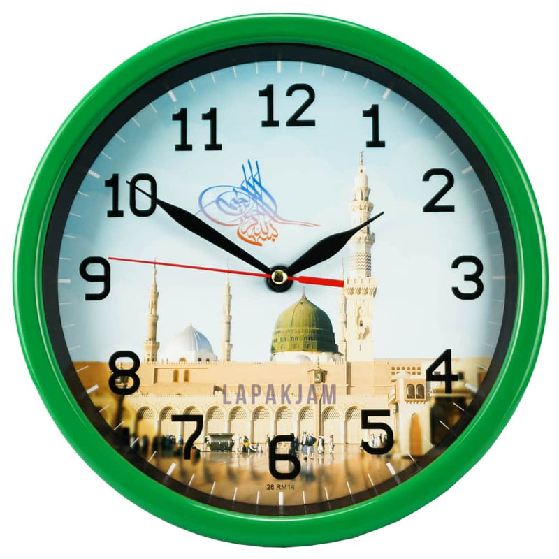 Jam Dinding Analog Nuansa Islami Alari Hijau JDALAR2828RM14MHIJ