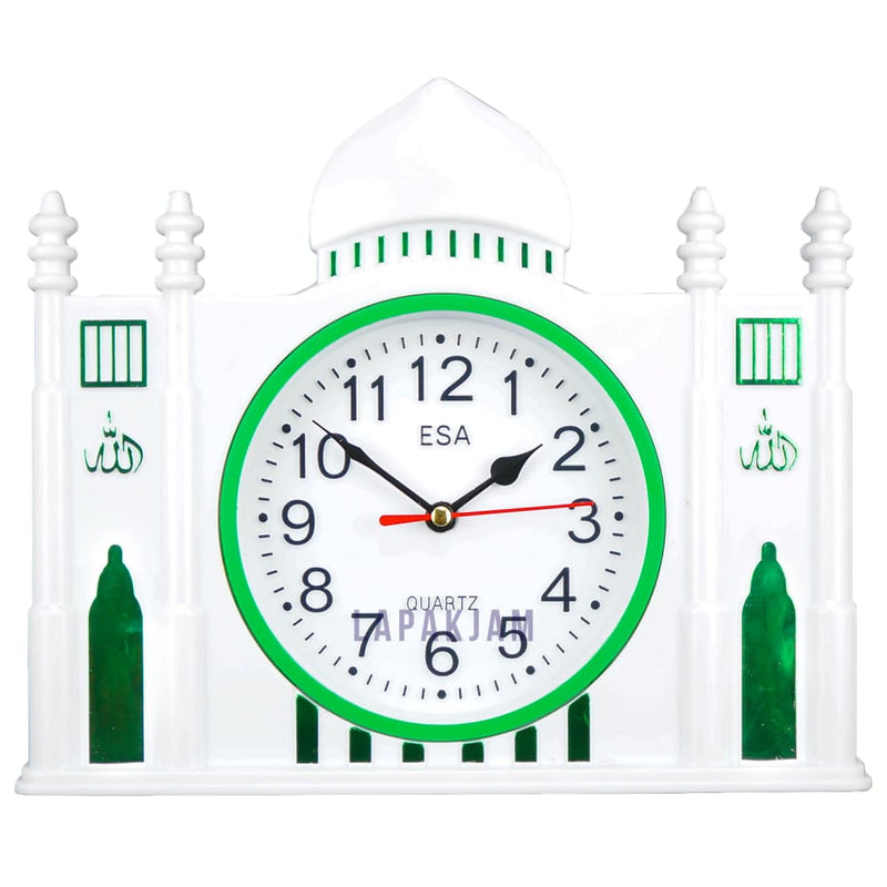 Jam Dinding Analog Kaligrafi Esa Putih Hijau JD018ESA348HIJ