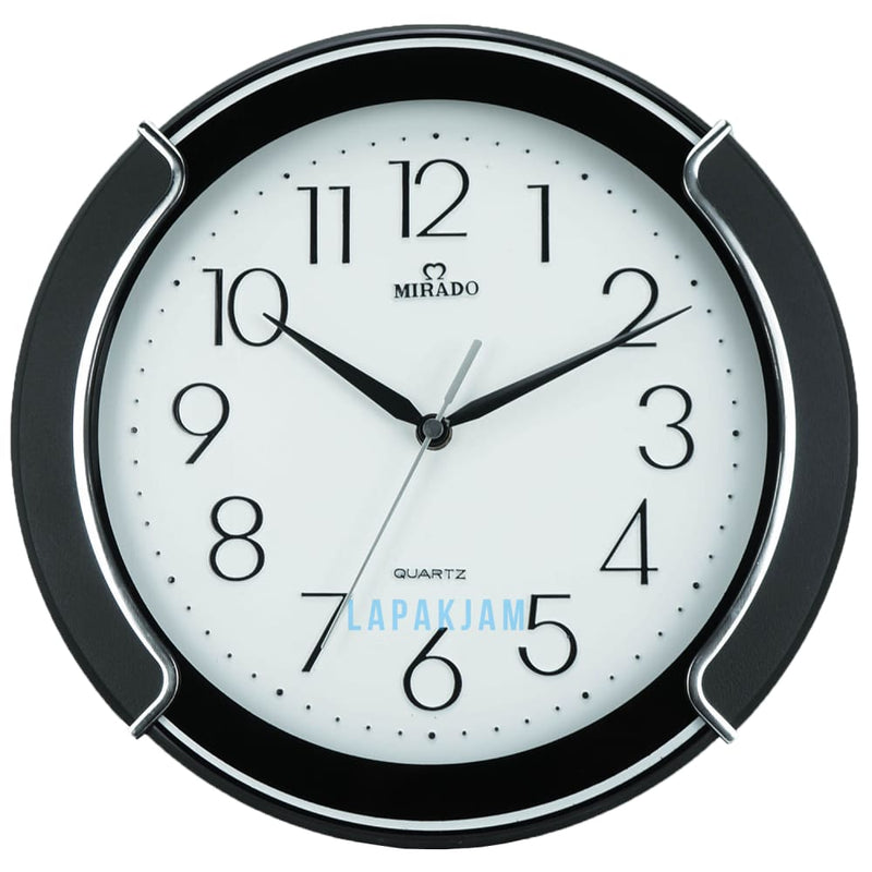 Jam Dinding Analog Polos Minimalis Mirado Hitam Silver JD75-804WIBL