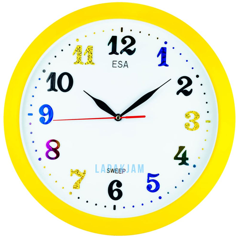 Jam Dinding Analog Polos Minimalis Esa Kuning JDESA331KUN