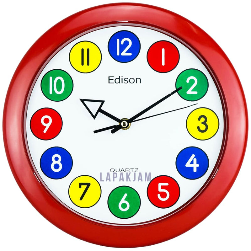 Jam Dinding Analog Polos Minimalis Edison Merah JDEDED280CMER