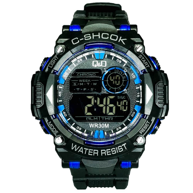 Jam Tangan Digital Sporty QnO Hitam Biru JAQNOD-05DHITBIR