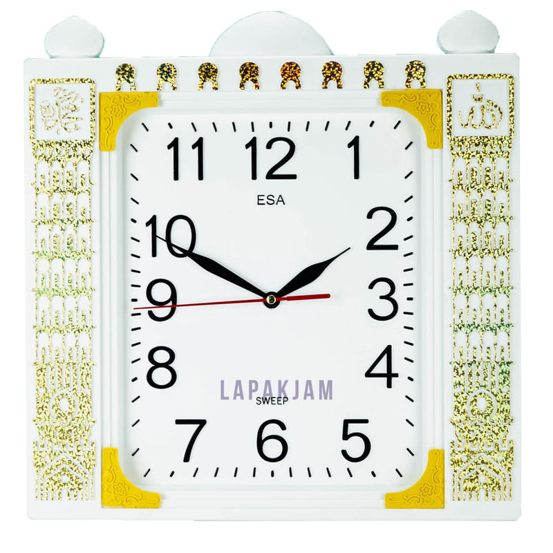 Jam Dinding Analog Nuansa Islami Esa Putih Kuning JD0050ESA337KU