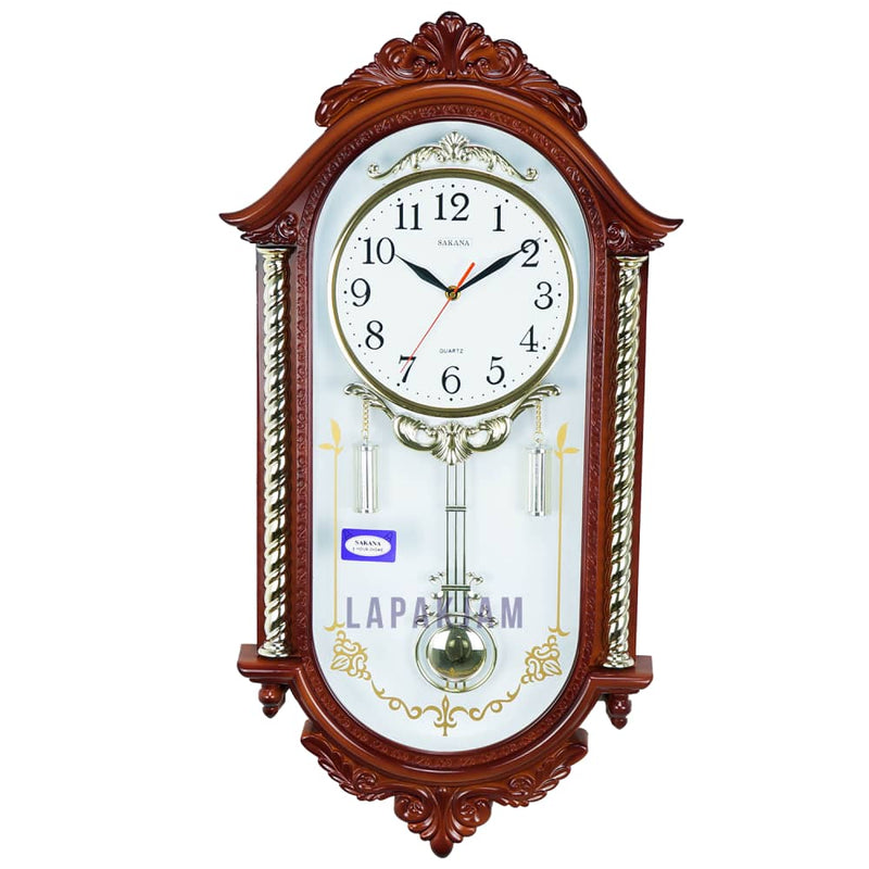 Jam Dinding Bell & Bandul Polos Minimalis Sakana Coklat Putih JDSA322CKP