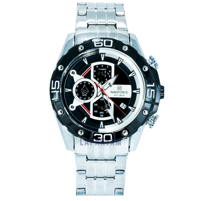 Jam Tangan Chronograph Pria Formal Silver Hitam Pria NFC 8018M Best Seller Murah Stainless