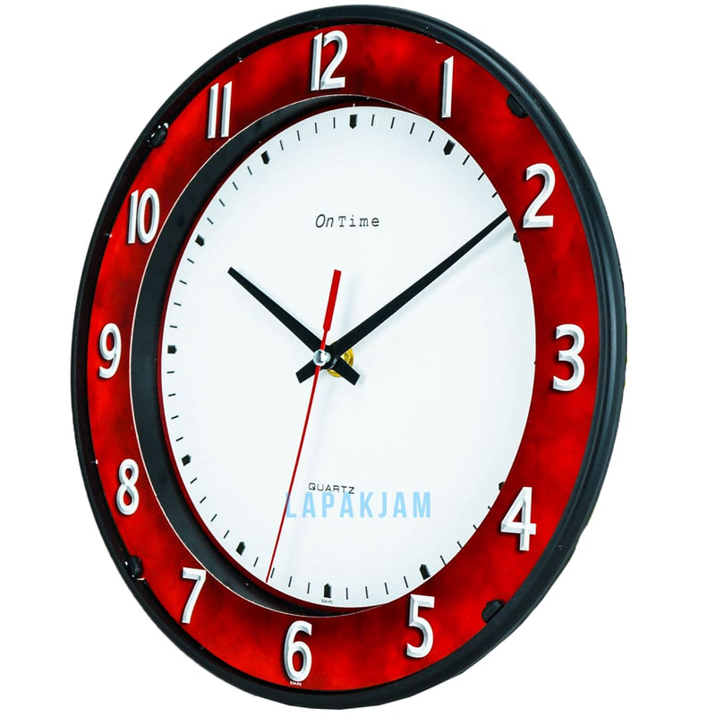 Jam Dinding Analog Polos Minimalis Ontime Merah JDON234-P2MER