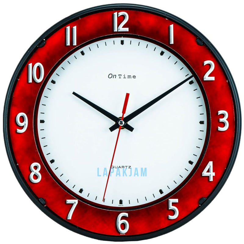 Jam Dinding Analog Polos Minimalis Ontime Merah JDON234-P2MER