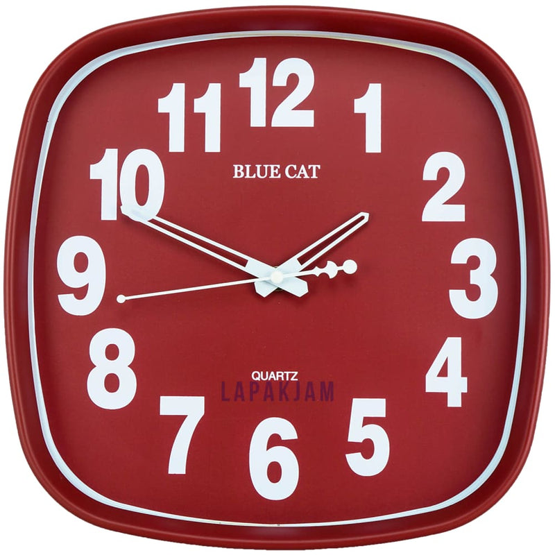Jam Dinding Analog Polos Minimalis Bluecat Maroon JDBLXY2554MAR