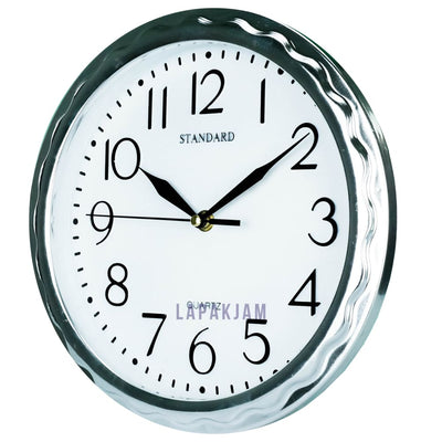 Jam Dinding Analog Polos Minimalis Standard Silver Chrome JDSTAN115PSIL