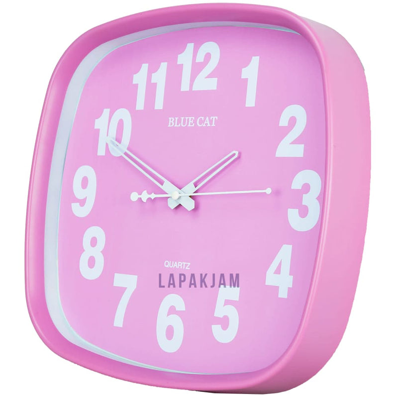 Jam Dinding Analog Polos Minimalis Bluecat Pink JDBLXYM2554PIN