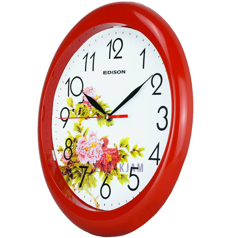 Jam Dinding Analog Polos Minimalis Edison Merah JDEDEDW04MER